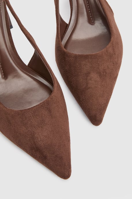 Abigail Faux Suede Slingback Block Heel Court Shoes - Image 4