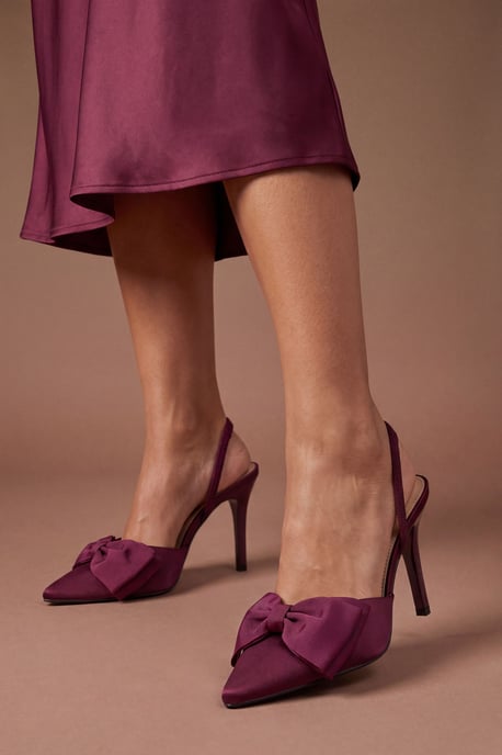 Jasmin Satin Slingback High Stiletto Heel Bow Detail Court Shoe - Image 1