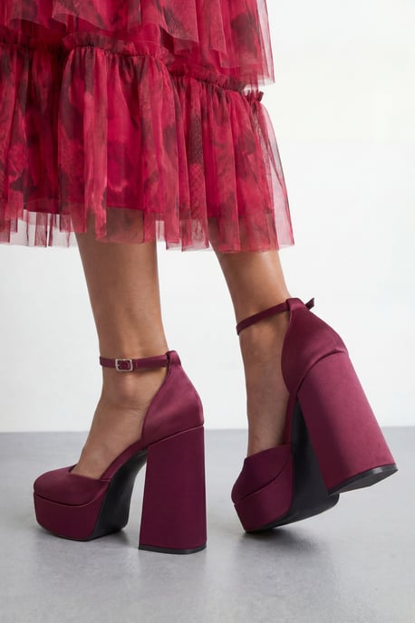 Faith: Cadence Satin Closed Toe Chunky Platform Heeled Shoes - Image 2