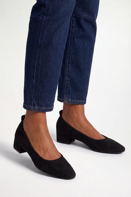 Layla Faux Suede Elasticated Back Low Block Heel Ballet Pumps - Image 1