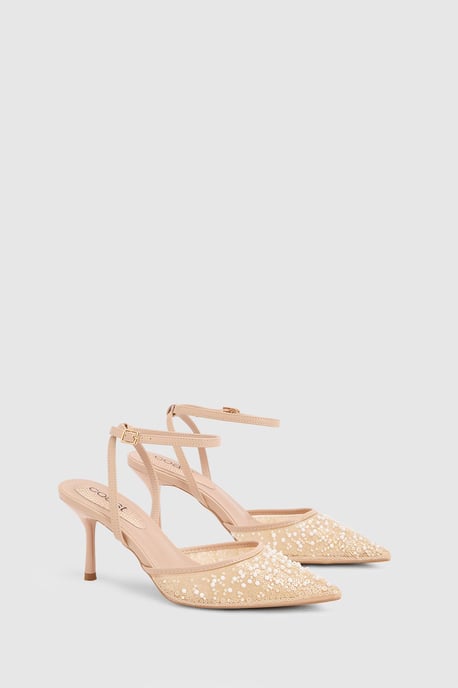 Maria Faux Leather Sequin Embellished Stiletto Court Shoes - Image 3