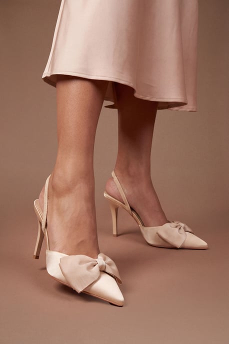 Jasmin Satin Slingback High Stiletto Heel Bow Detail Court Shoe - Image 1