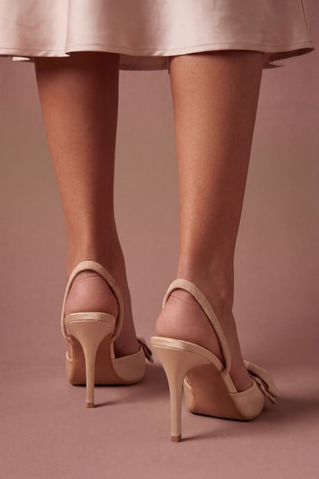 Jasmin Satin Slingback High Stiletto Heel Bow Detail Court Shoe - Image 2