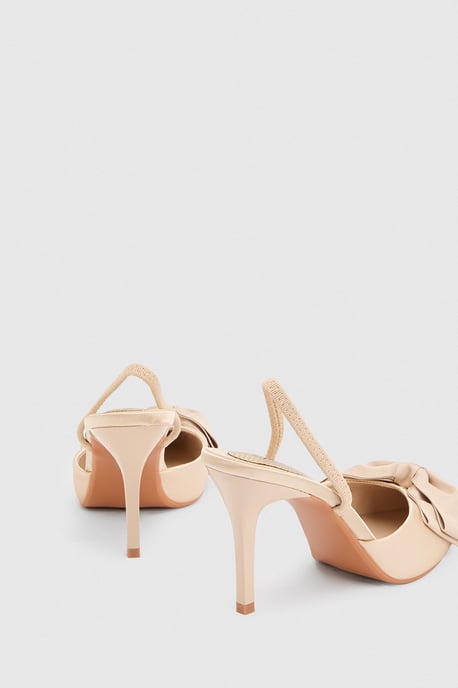 Jasmin Satin Slingback High Stiletto Heel Bow Detail Court Shoe - Image 4