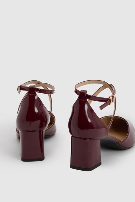 Good For The Sole: Wide Fit Millie Comfort Faux Patent Leather Cross Strap Medium Heel Court Shoes - Image 4