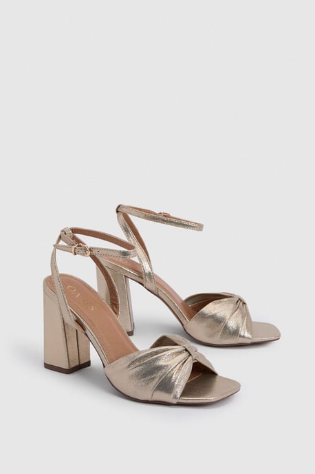 Midyim Metallic Textile Ruched Front High Heel Block Heel Sandals - Image 3