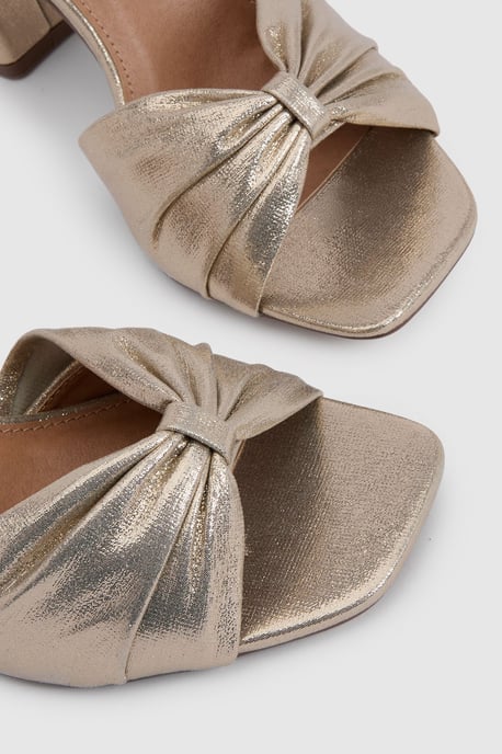 Midyim Metallic Textile Ruched Front High Heel Block Heel Sandals - Image 5