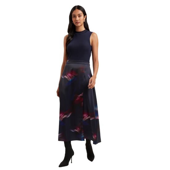 Ted Baker Marlyee Jersey Top Met Hoge Hals, Marineblauwe Jurk Met Print - Image 4