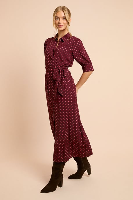 Berry Spot Petite Puff Sleeve Midi Shirt Dress - Image 1
