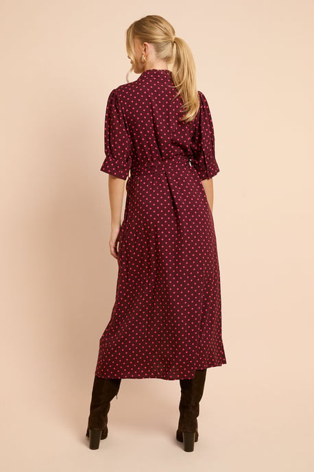 Berry Spot Petite Puff Sleeve Midi Shirt Dress - Image 3