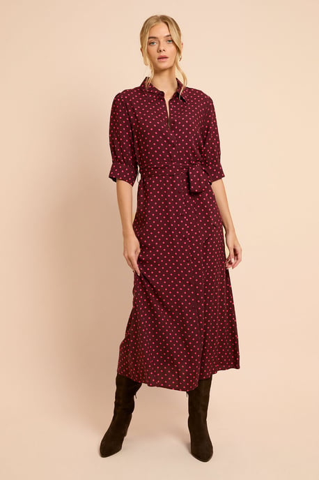 Berry Spot Petite Puff Sleeve Midi Shirt Dress - Image 4