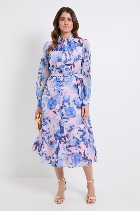 Floral Organza Shirt Midi Dress - Image 1