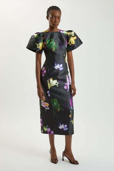 Petite Floral Print Twill Midi Dress - Image 1