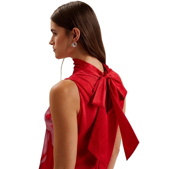 Ted Baker Aliara Bedrukte Rode Slipjurk Met Colkraag - Image 3