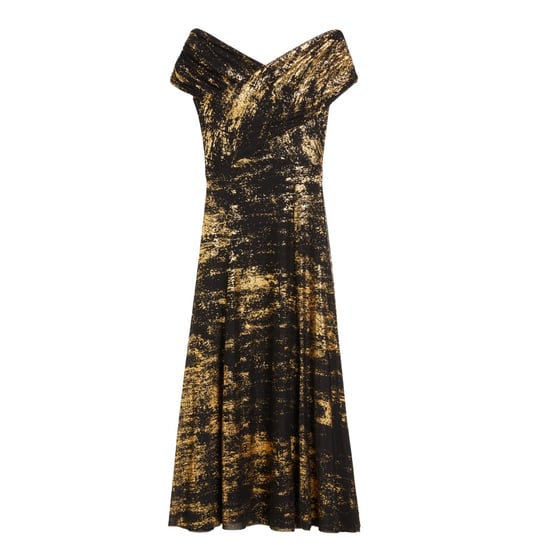 Ted Baker Serinha Bardot Zwarte Midi-jurk Met Folieprint - Image 1