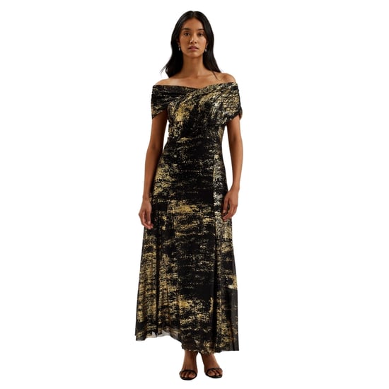 Ted Baker Serinha Bardot Zwarte Midi-jurk Met Folieprint - Image 2