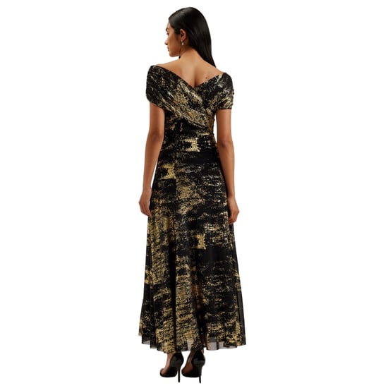 Ted Baker Serinha Bardot Zwarte Midi-jurk Met Folieprint - Image 3