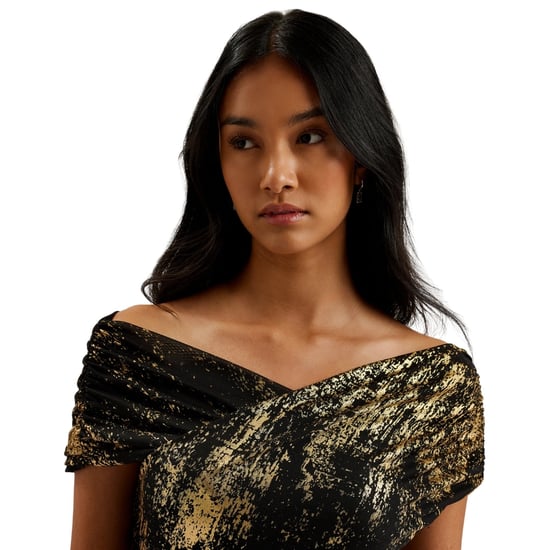 Ted Baker Serinha Bardot Zwarte Midi-jurk Met Folieprint - Image 4