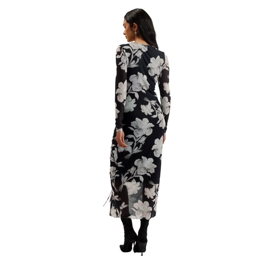 Ted Baker Marliyy Bodycon Jurk Met Print En Mesh En Plooien, Zwart - Image 4