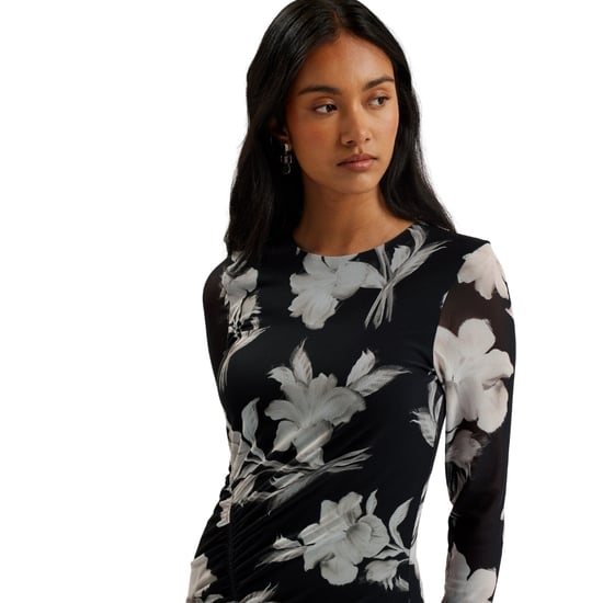Ted Baker Marliyy Bodycon Jurk Met Print En Mesh En Plooien, Zwart - Image 5