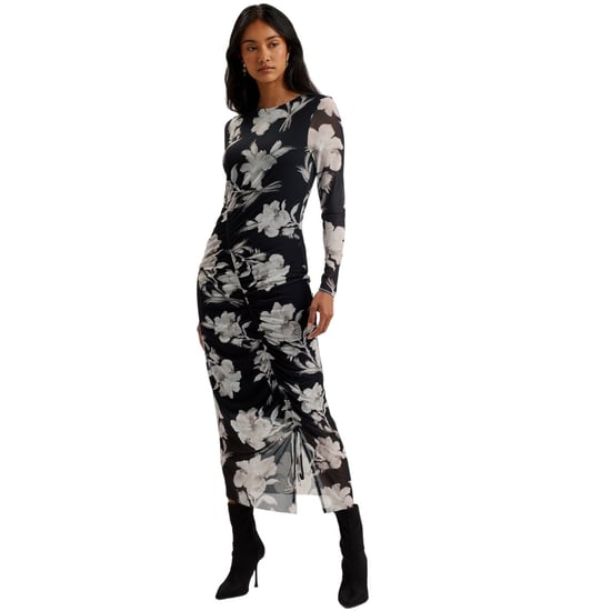 Ted Baker Marliyy Bodycon Jurk Met Print En Mesh En Plooien, Zwart - Image 6