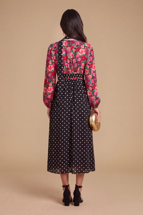 Petite Print Mix Long Sleeve Tie Detail Maxi Dress - Image 2