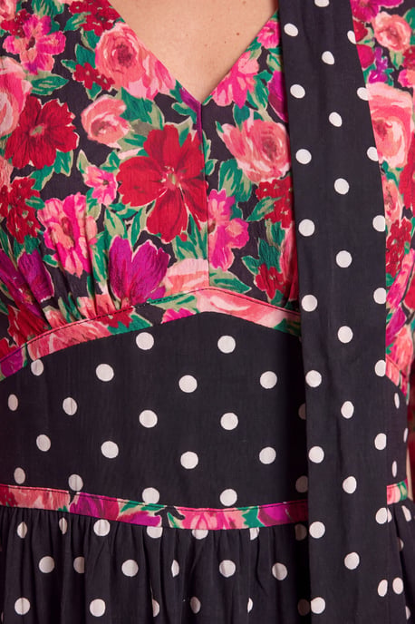 Petite Print Mix Long Sleeve Tie Detail Maxi Dress - Image 3