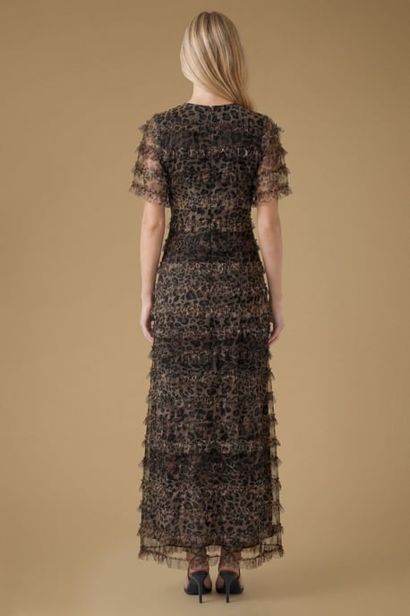 Leopard Print Ruffle Mesh Maxi Dress - Image 2