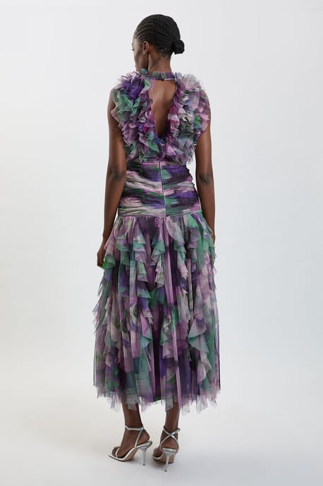 Blurred Floral Frill Tulle Maxi Dress - Image 2