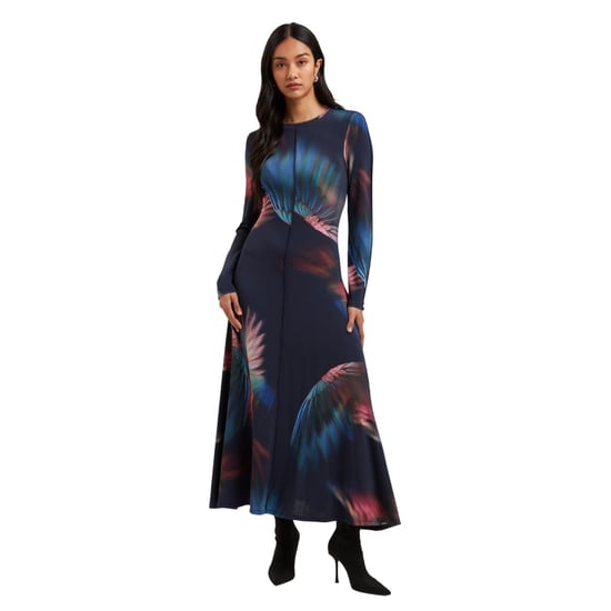 Ted Baker Georii Bedrukte, Soepelvallende Jersey Jurk Met Lange Mouwen In Marineblauw - Image 4