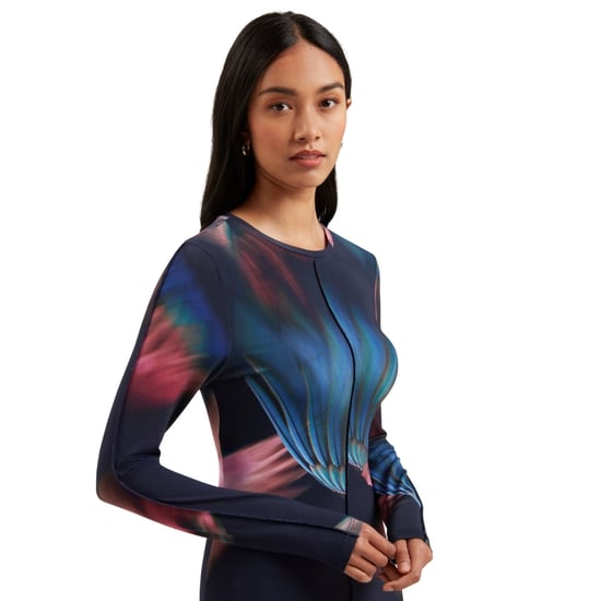 Ted Baker Georii Bedrukte, Soepelvallende Jersey Jurk Met Lange Mouwen In Marineblauw - Image 5