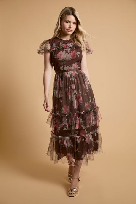 Printed Tulle Maxi Dress - Image 1