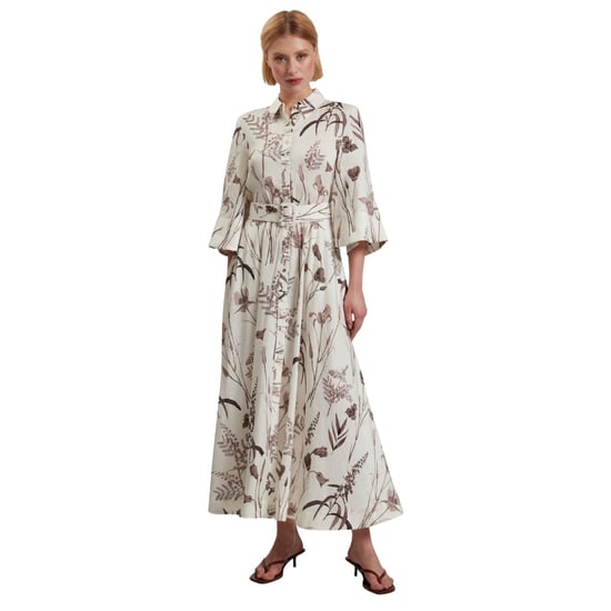 Ted Baker Luwisa Linnen Zijden Geplooide Midi-jurk In Ivoorkleur - Image 3