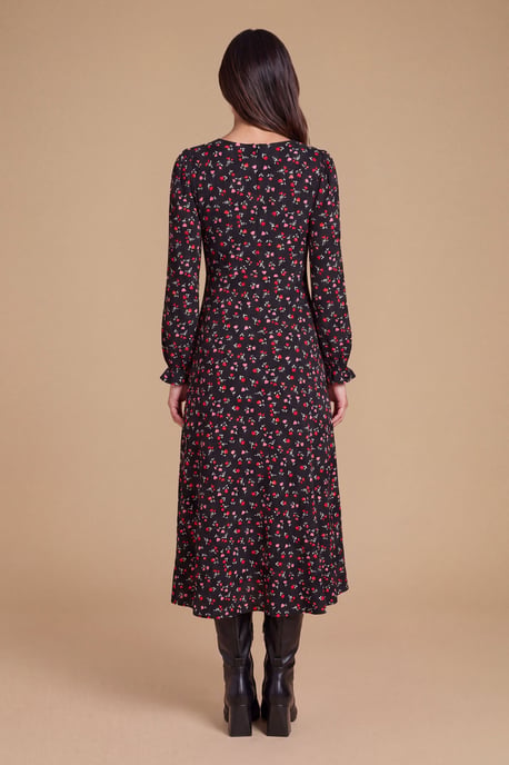 Petite Black Floral V Neck Jersey Midi Dress - Image 2