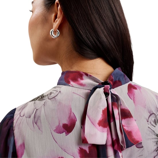 Ted Baker Aracely Printed Long Sleeve Navy Neck Tie Dress - Image 4