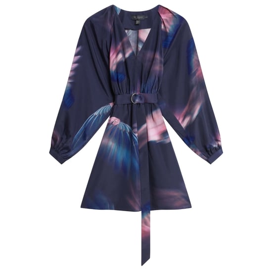 Ted Baker Alte Mönstrad Marinblå Miniklänning Med Bälte - Image 1