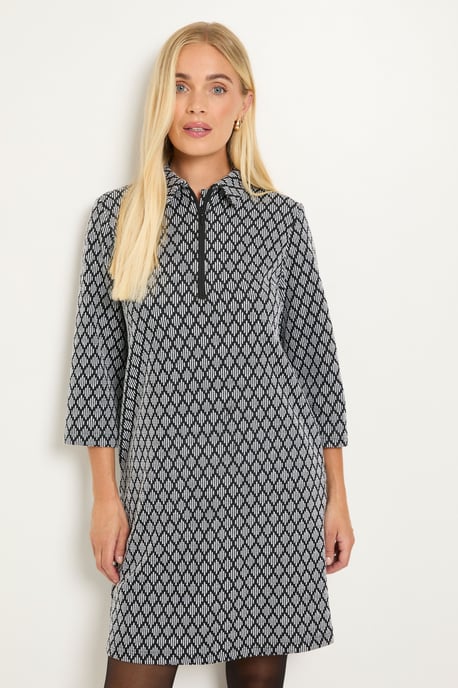 Petite Geo Jacquard Ponte Zip Shift Dress - Image 2