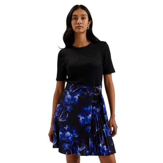 Ted Baker Malisaa Jersey Bodice Woven Printed Navy Dress - Image 2