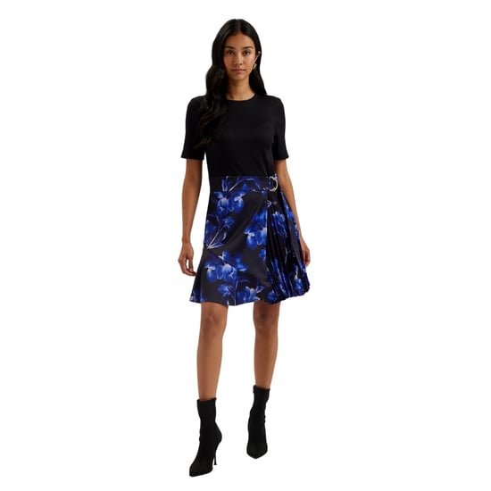 Ted Baker Malisaa Jersey Bodice Woven Printed Navy Dress - Image 5