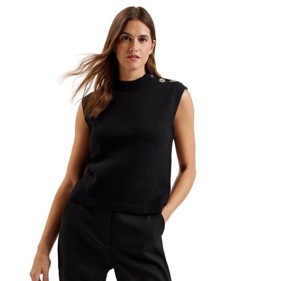 Ted Baker Rondher Rose Button Crew Neck Black Tank Top - Image 2