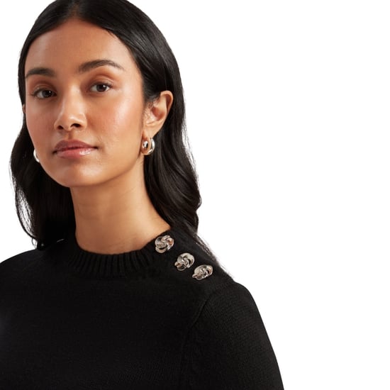 Ted Baker Janha Rose Button Crew Neck Long Sleeve Black Jumper - Image 5