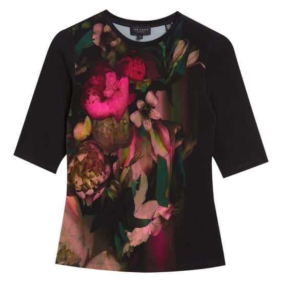 Ted Baker Floene Bedrukte Skinny Fit Top Met Driekwartmouwen, Zwart - Image 1