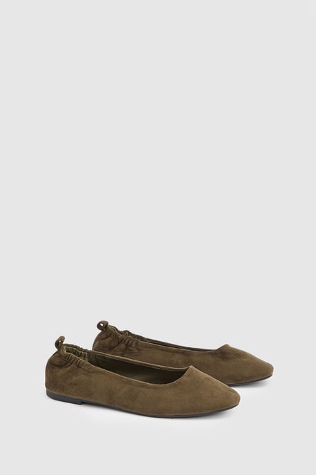 Julia Faux Suede Ruched Elasticated Black Ballet Pumps - Image 3