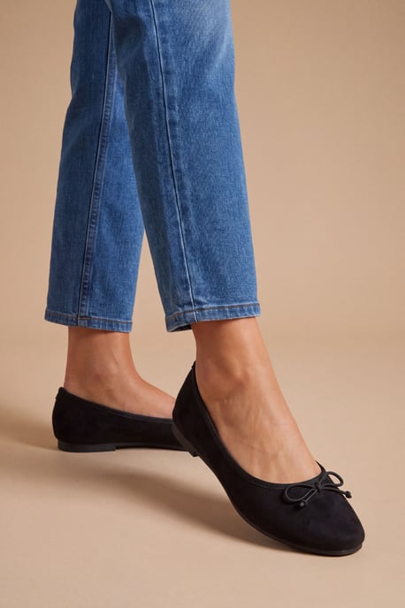 Katerina Bow Detail Faux Suede Ballet Pumps - Image 1