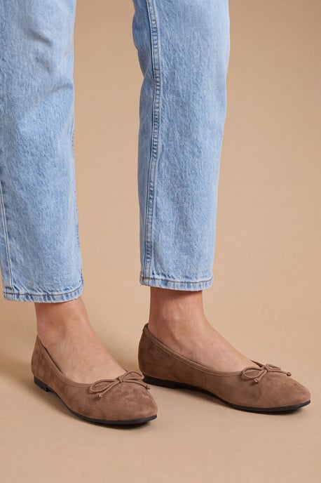 Katerina Bow Detail Faux Suede Ballet Pumps - Image 1
