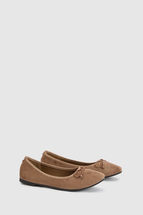 Katerina Bow Detail Faux Suede Ballet Pumps - Image 3