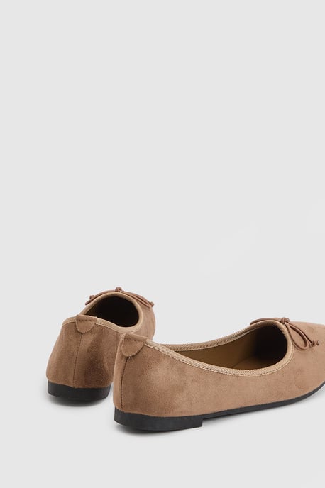 Katerina Bow Detail Faux Suede Ballet Pumps - Image 4
