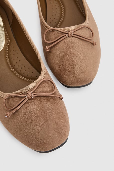 Katerina Bow Detail Faux Suede Ballet Pumps - Image 5
