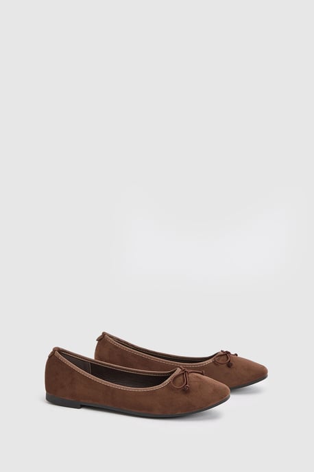 Katerina Bow Detail Faux Suede Ballet Pumps - Image 3