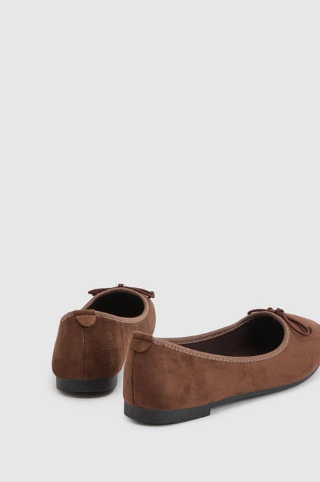 Katerina Bow Detail Faux Suede Ballet Pumps - Image 4